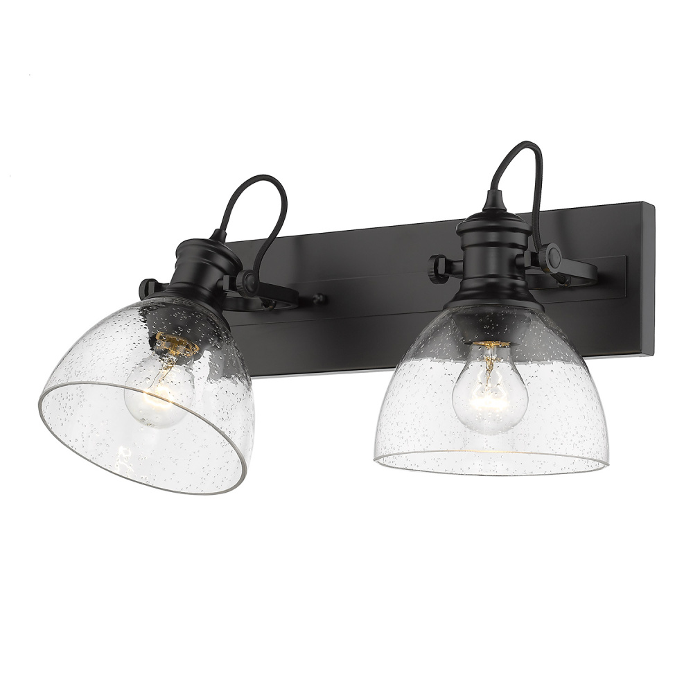Yep by Golden Lighting Hines 2-light Vanity in Matte Black and Seeded Glass